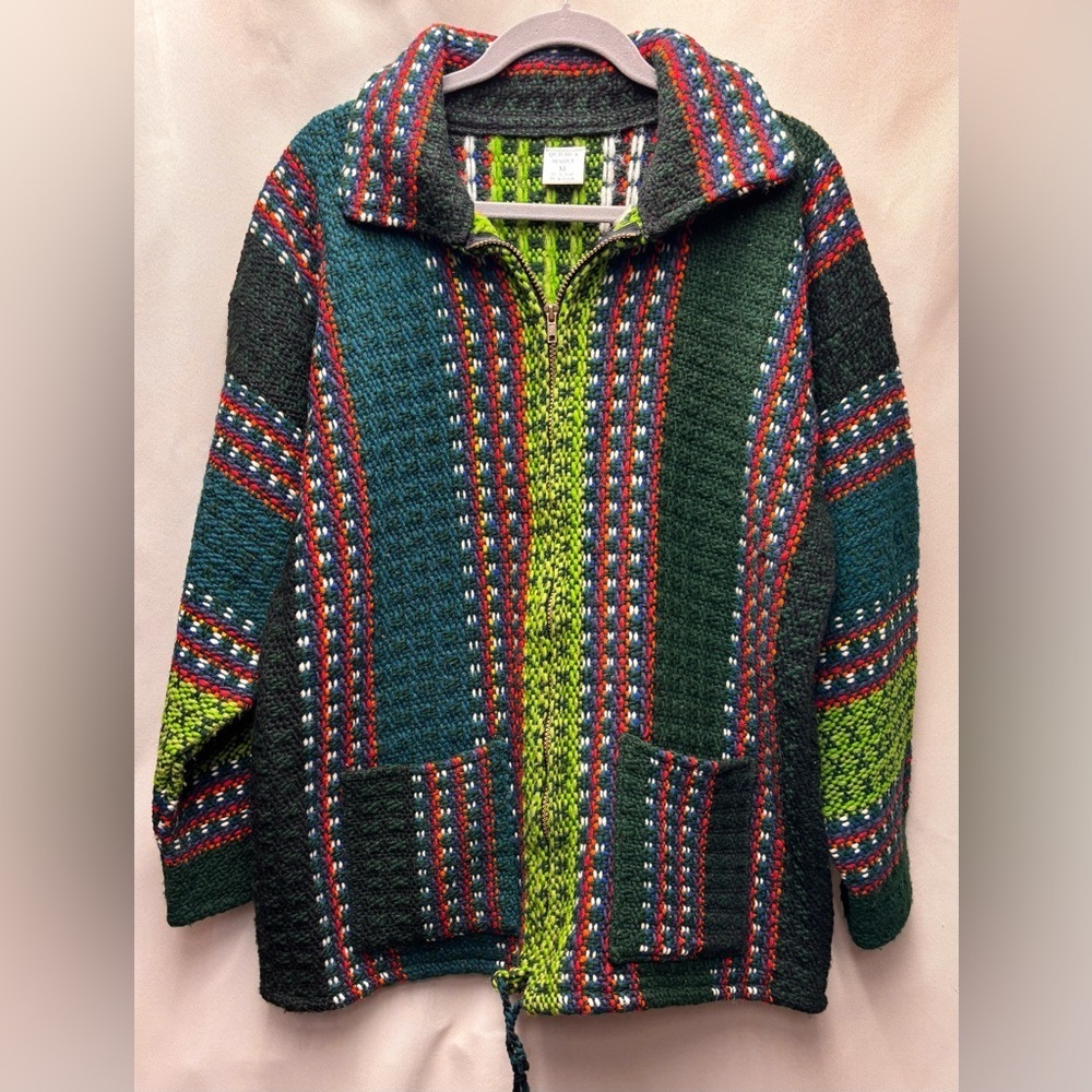 Vintage Quichua Maqui Cardigan Sweater Women XL Wool/Cotton Hand Knit Ecuador - Picture 7 of 7